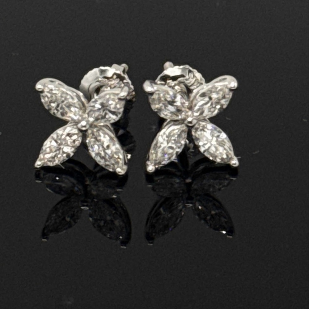 1 carat marquise diamond flower stud earrings white gold - Picture 2 of 7